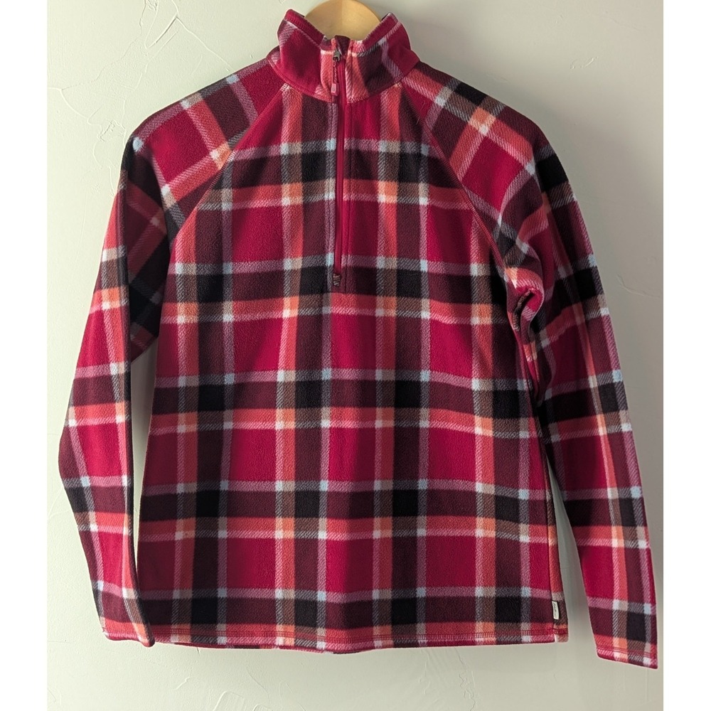 Eddie Bauer Women's Fleece Pullover Small Pink/Red/Burgundy Plaid Quarter Zip